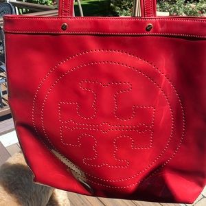 Burgundy red Tory Burch tote bag